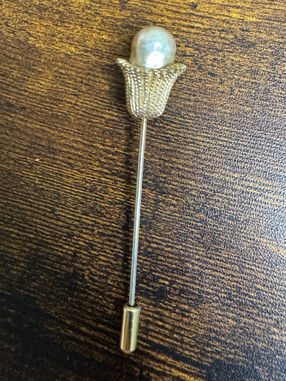 Vintage Gold-Tone Pearl Flower Stick Pin - Gold